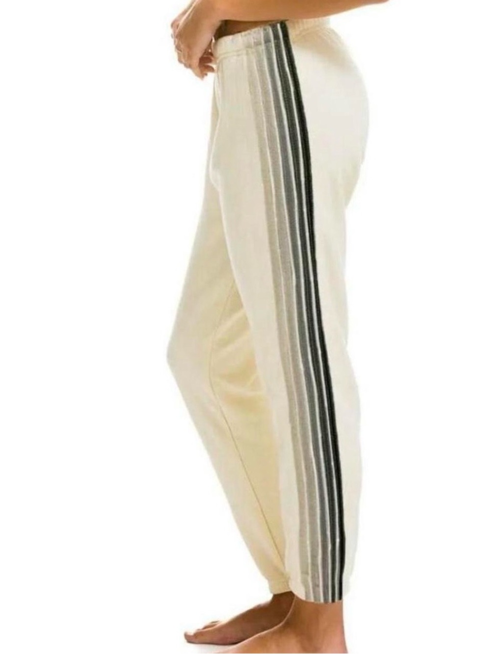 Aviator Nation Cream Joggers with Black & Gray Side Stripes